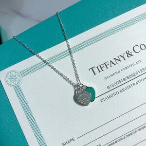 Tiffany T Blue necklace, T Double Heart Tag necklace length 46cm